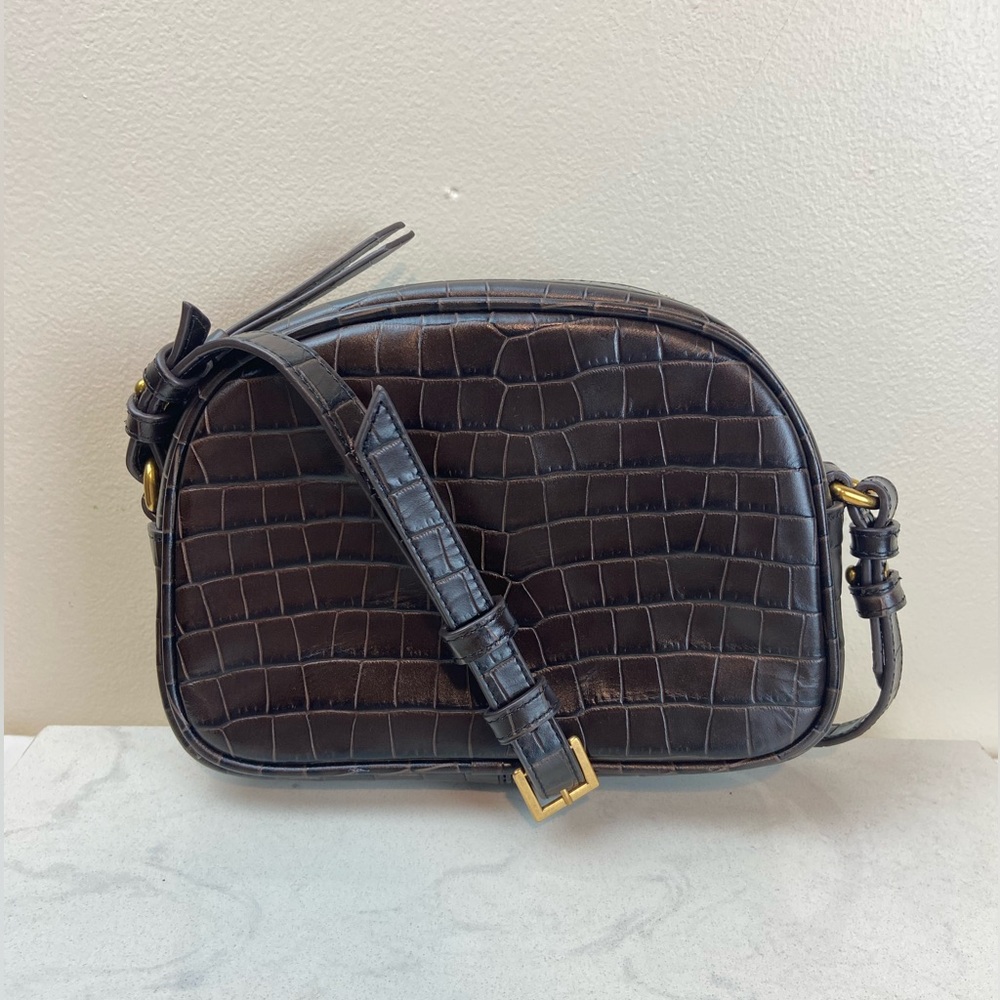 J. Crew Dark Brown Croc-Embossed Leather Crossbody Bag - Picture 3 of 6